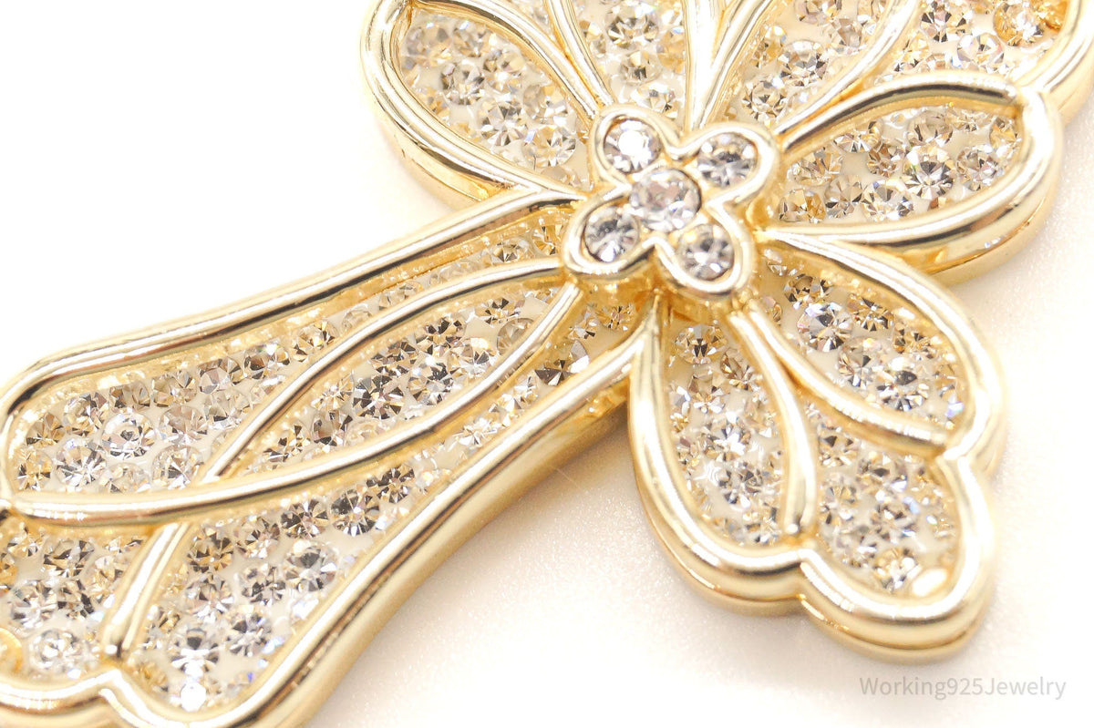 Large Designer JCM Swarovski Crystal Gold Vermeil Cross Sterling Silver Pendant