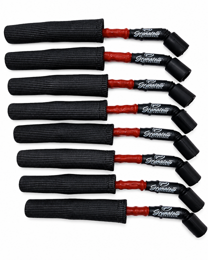 Granatelli GM LS & LT 0-Ohm 8" Red High-Temp Spark Plug Wires w/ Black Kevlar Boots – 28-1811HTRB