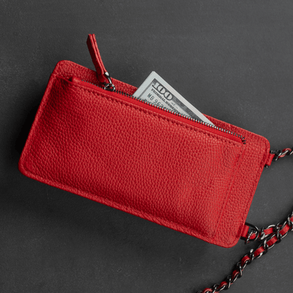 Leather Red Crossbody Bag Phone Wallet - Columbus