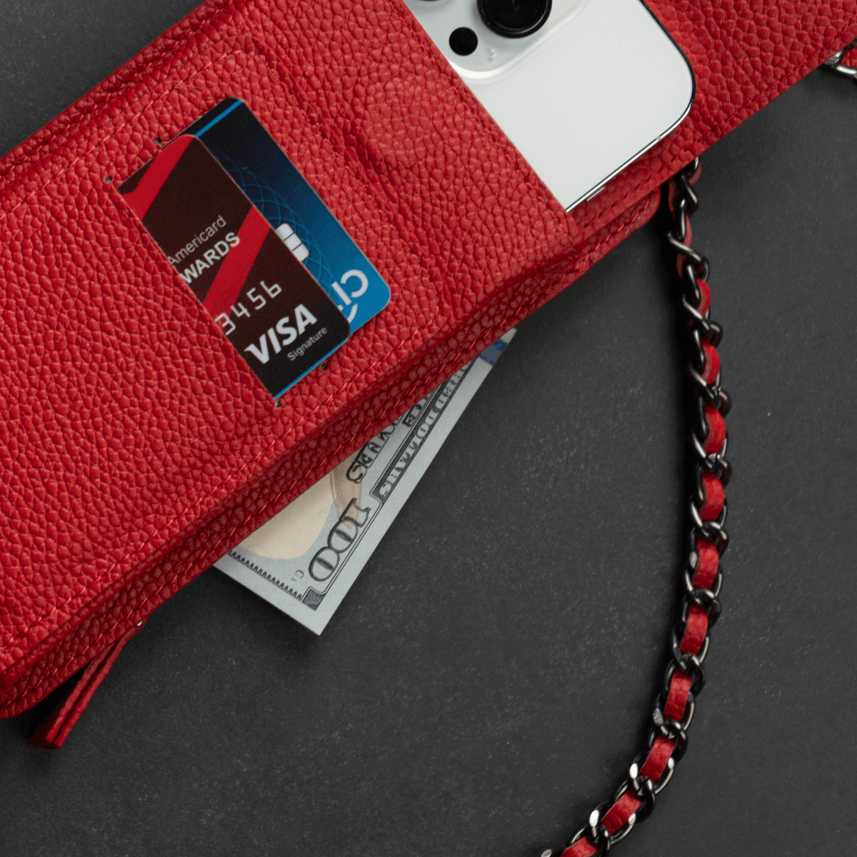 Leather Red Crossbody Bag Phone Wallet - Columbus