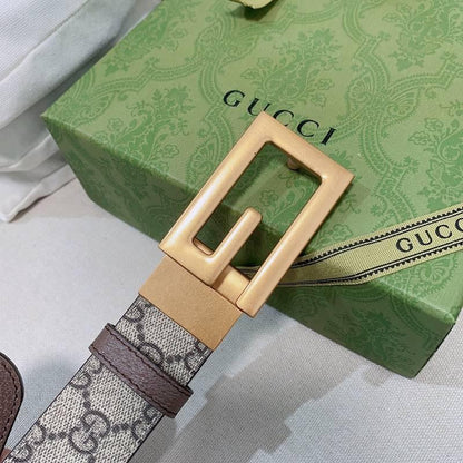 GUCCI Embellished coated-canvas and leather belt 'Grey'