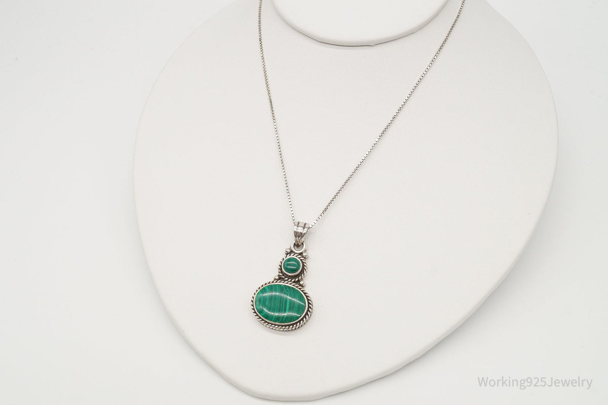 Vintage Large Malachite Southwestern Sterling Silver Necklace