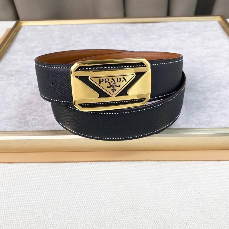 Prada Leather Belt Brushed Golden Buckle 'Black'