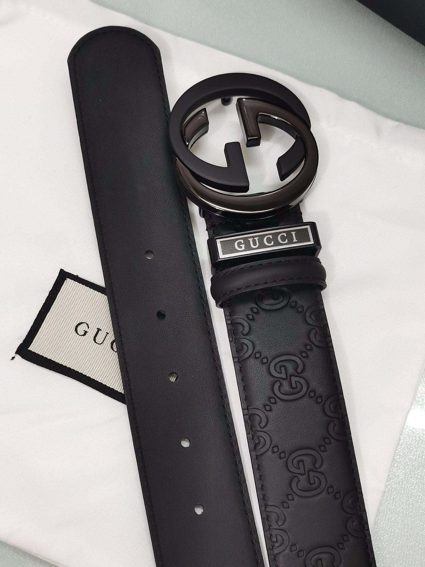 GUCCI Embellished coated-canvas and leather belt 'Black'
