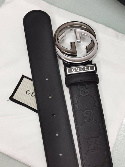 GUCCI Embellished coated-canvas and leather belt 'Black'