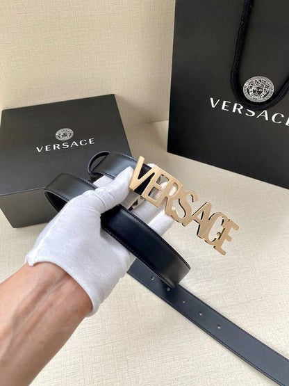 Versace Women's Leather Logo Decorated Buckle Belt