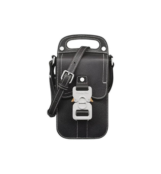 Saddle Vertical Pouch with Strap Black Dior Oblique Jacquard with Black Grained Calfskin