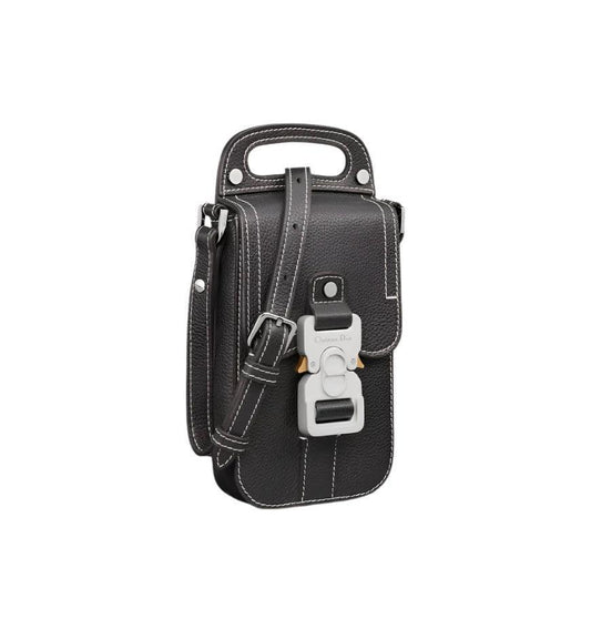 Saddle Vertical Pouch with Strap Black Dior Oblique Jacquard with Black Grained Calfskin
