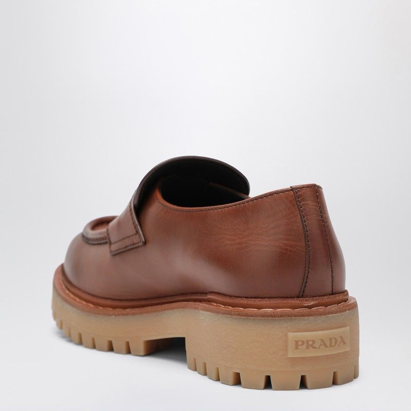 PRADA Men's Leather Loafers with Enamelled Metal Logo Strap