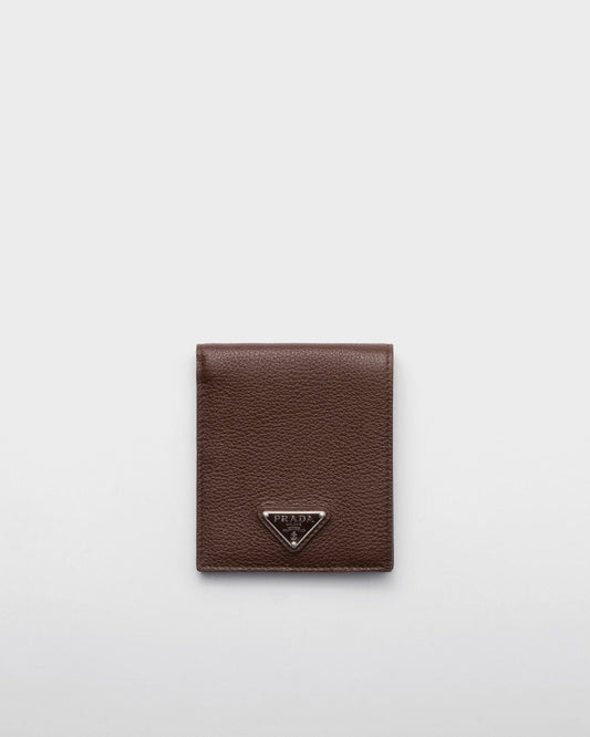 PRADA Grained Leather Bi-Fold Mini Wallet - W 11 X H 9.5 CM