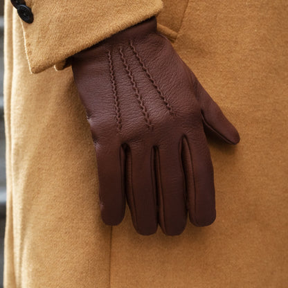 Lorenzo (brown) - Italian gloves made of American deerskin leather with cashmere lining