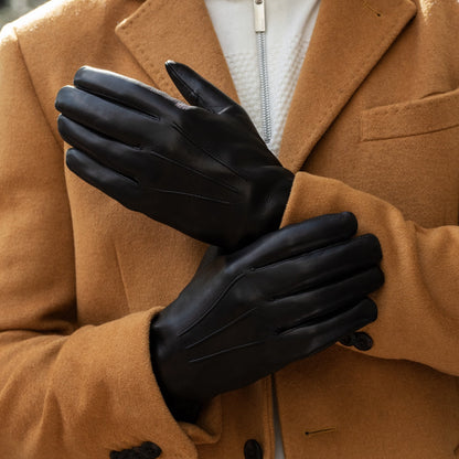Marco (black) - Italian lambskin leather gloves with white rabbit fur lining — photo 10 of 10