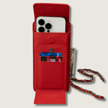 Leather Red Crossbody Bag Phone Wallet - Columbus
