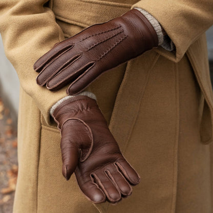 Vittoria (brown) - Italian gloves made of American deerskin leather with cashmere lining — photo 9 of 10