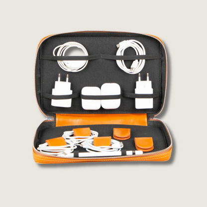 Leather Tech Organizer Case - Orange - Oslo