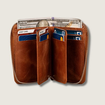 Premium Leather Zipper Wallet - Warm Brown - Anniston
