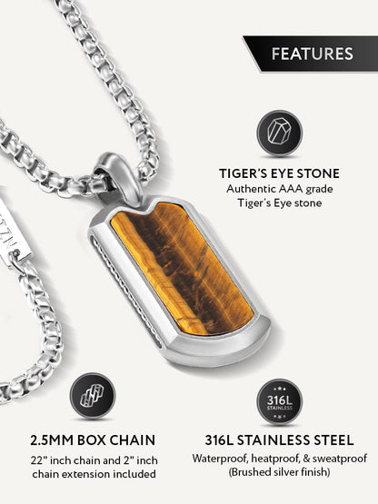 Tiger Eye Dog Tag Pendant Necklace