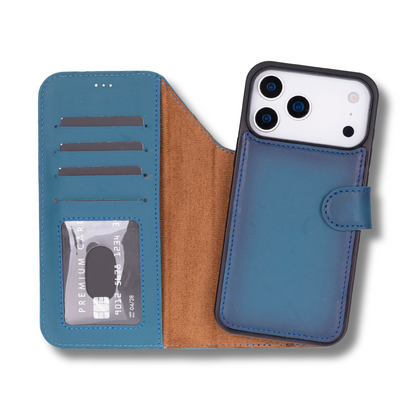 Leather iPhone 18 Pro Wallet Case – Blue - Austin