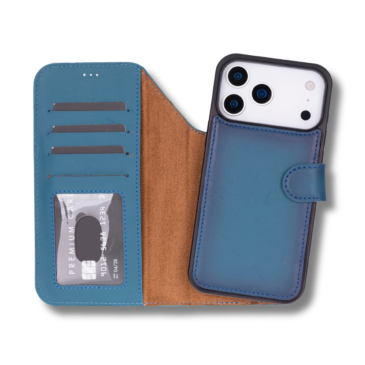 Leather iPhone 17 Pro Wallet Case – Blue - Austin