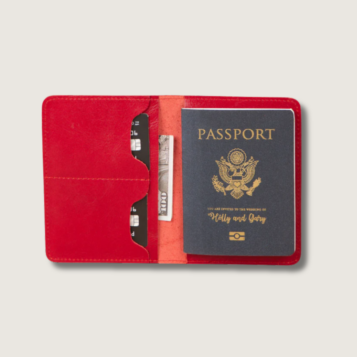 Leather Passport Holder - Red - Milan