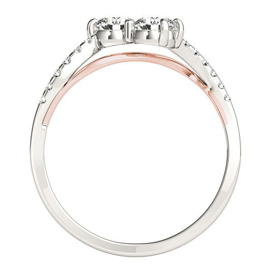 Two Stone Diamond Ring with Curved Band in 14k White And Rose Gold (5/8 cttw) — photo 2 of 6