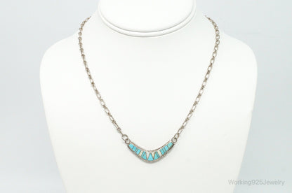 Vintage Native American Turquoise Opal Inlay Sterling Silver Necklace