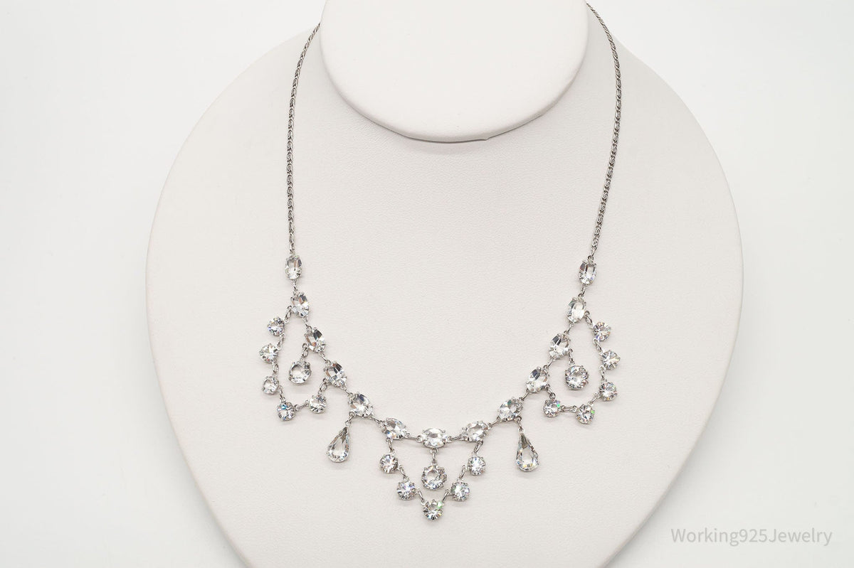 Antique Crystal Sterling Silver Necklace 16"