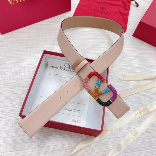 VALENTINO GARAVANI V logo Rainbow Reversible Leather Belt 'Beige/Light Brown'