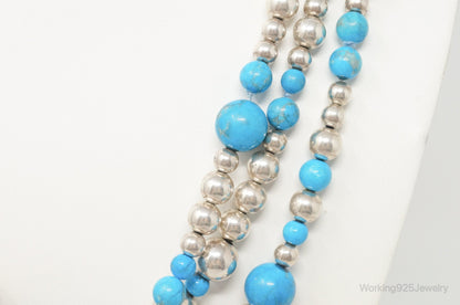 Vintage Native American Turquoise Beaded Sterling Silver Necklace