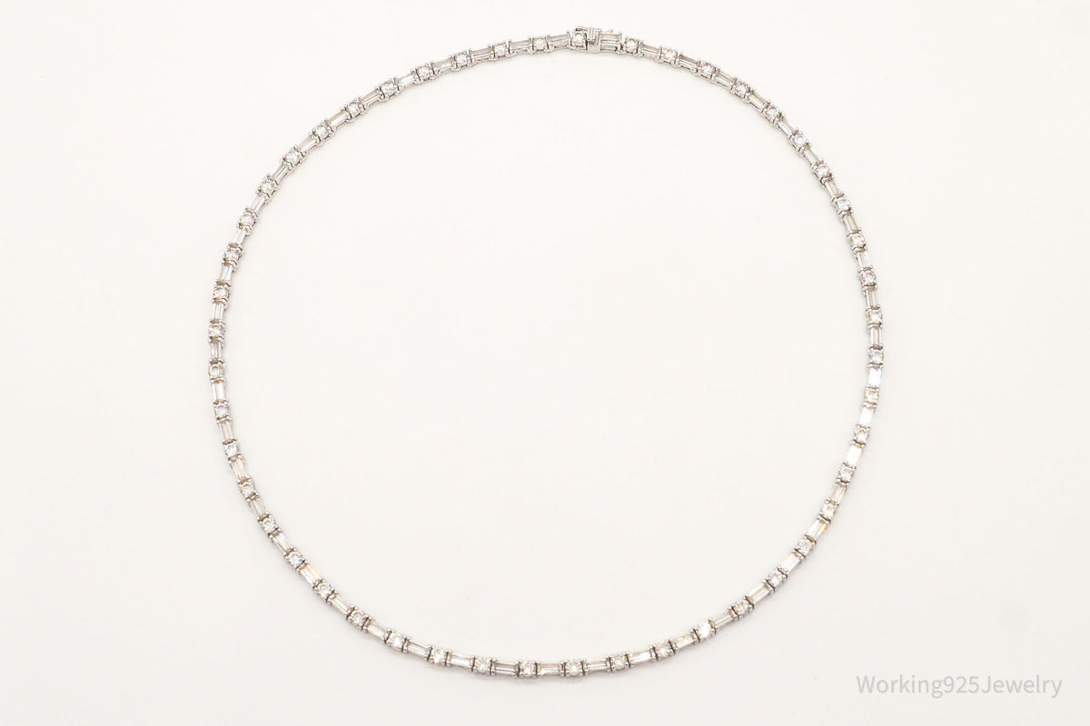 Vintage Cubic Zirconia Platinum Clad Sterling Silver Necklace 16"