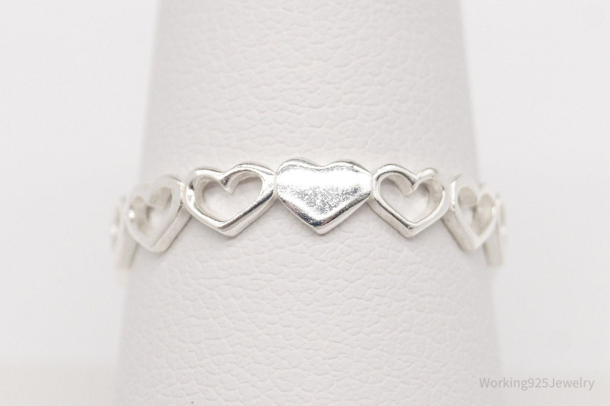 Vintage STE BEE Open Hearts Pattern Sterling Silver Band Ring - Size 8.75