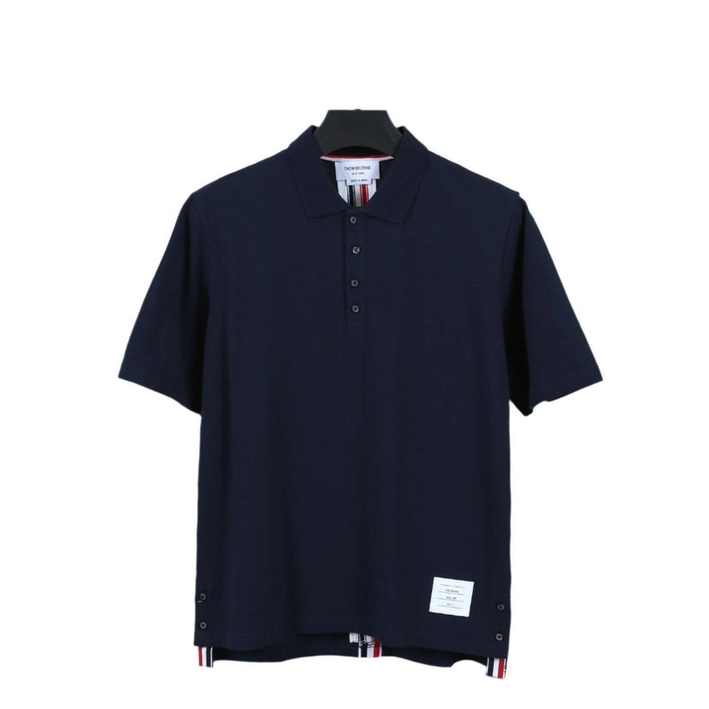 Thom Browne Navy Blue T-Shirt with Collar