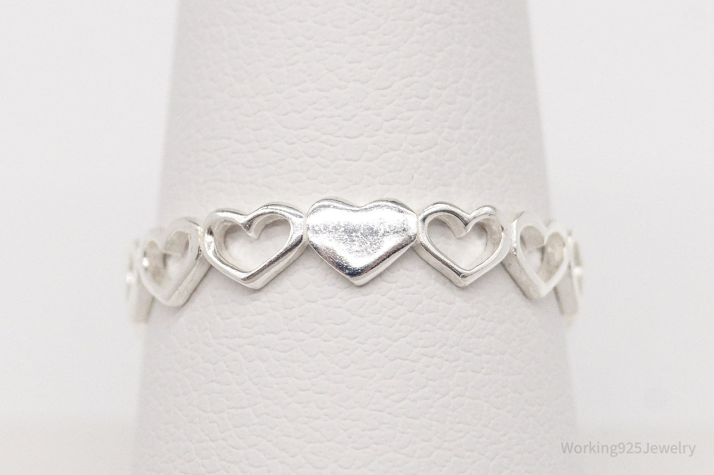 Vintage STE BEE Open Hearts Pattern Sterling Silver Band Ring - Size 8.75