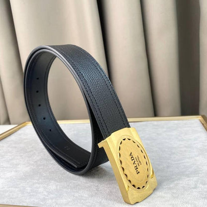 Prada Leather Belt Brushed Golden Buckle 'Black'