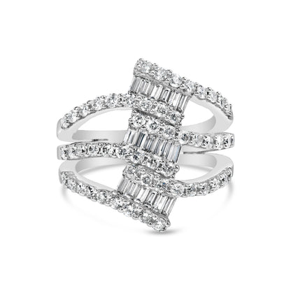 18K White Gold 1 3/4 Cttw Diamond Multi Crossover and Split Shank Cocktail Ring
