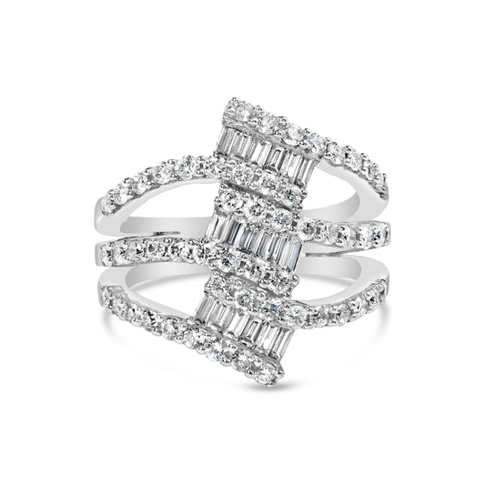 18K White Gold 1 3/4 Cttw Diamond Multi Crossover and Split Shank Cocktail Ring