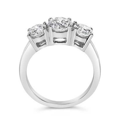 14K White Gold 2.00 Cttw Lab Grown Diamond 3 Stone Ring Band (F-G Color, VS1-VS2 Clarity) - Ring Size 7