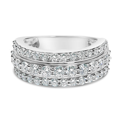.925 Sterling Silver 2.0 Cttw Lab Grown Diamond 3 Row Band Ring (F-G Color, VS1-VS2 Clarity) - Ring Size 7