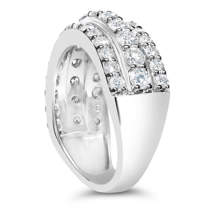 .925 Sterling Silver 2.0 Cttw Lab Grown Diamond 3 Row Band Ring (F-G Color, VS1-VS2 Clarity) - Ring Size 7