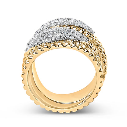 14K Yellow Gold Plated Silver 1.0 Cttw Diamond Cluster Crossover Ring Band