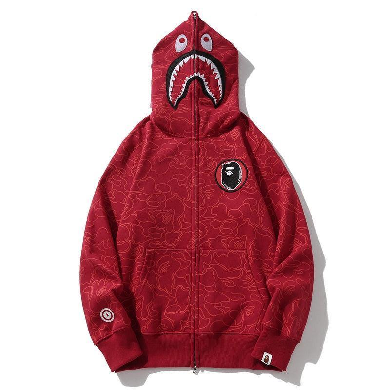 BAPE Line Camo Shark Full Zip Hoodie A Bathing Ape 'Red'