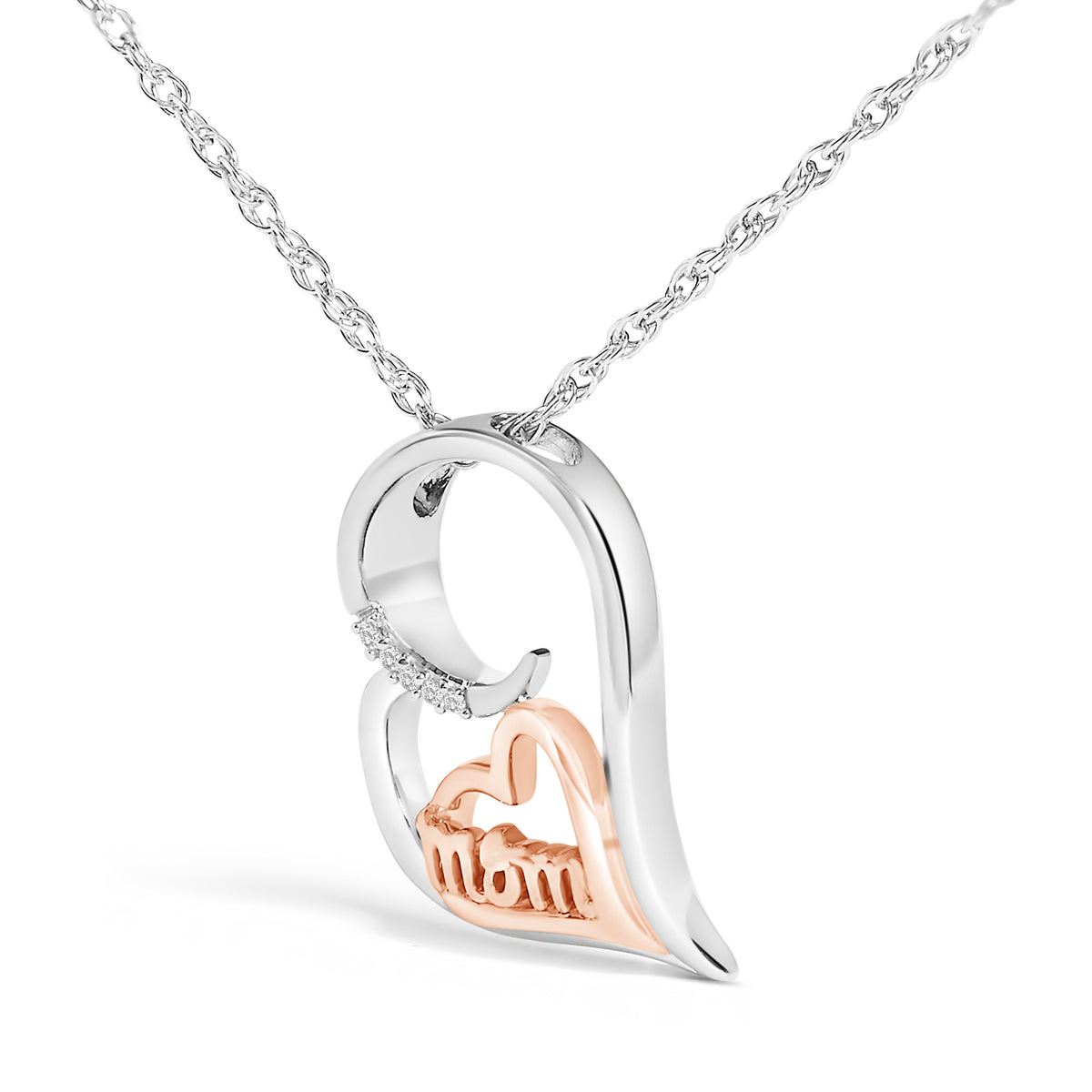 14K Rose Gold Plated Sterling Silver Diamond Accent Mom Heart Pendant Necklace