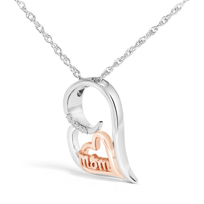 14K Rose Gold Plated Sterling Silver Diamond Accent Mom Heart Pendant Necklace