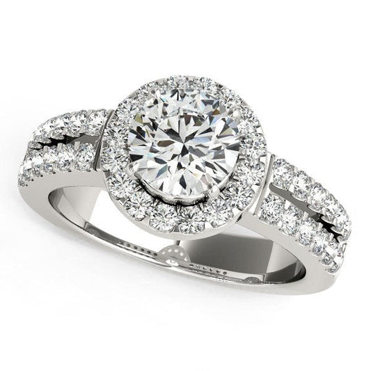 14k White Gold Halo Diamond Engagement Ring With Double Row Band (1 3/8 cttw) — photo 1 of 4