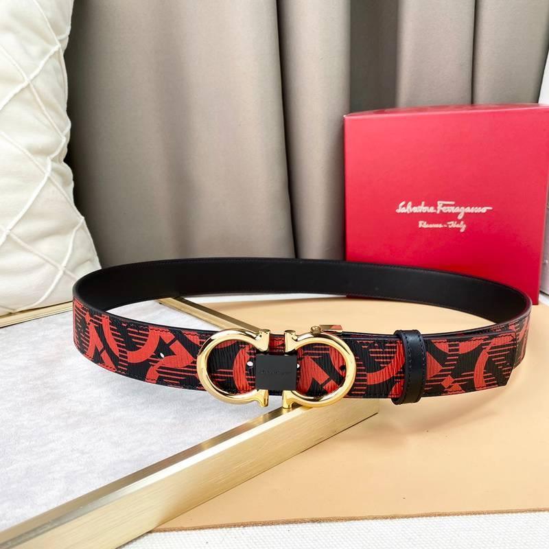 Salvatore Ferragamo Adjustable & Reversible Logo All Over Men Belt 'Red/Black'