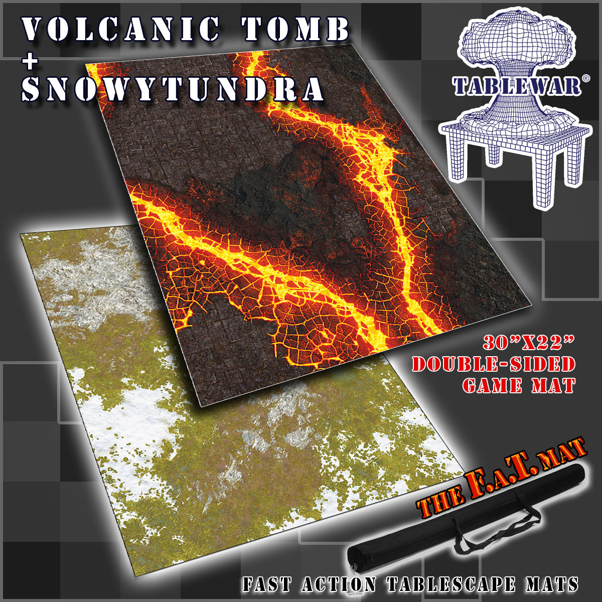 30x22" Double-Sided 'Snowy Tundra' + 'Volcanic Tomb' F.A.T. Mat Battle Gaming Mat — photo 1 of 3