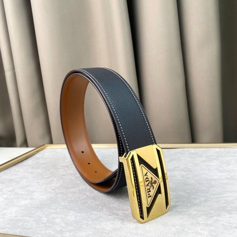Prada Leather Belt Brushed Golden Buckle 'Black'