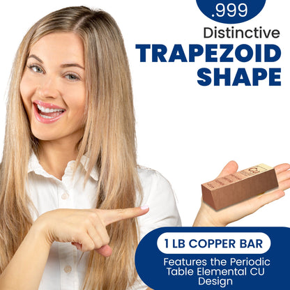 1 Pound Copper Bullion Bar Ingot Paperweight - 999 Pure Chemistry Element Design with Certificate of Authenticity