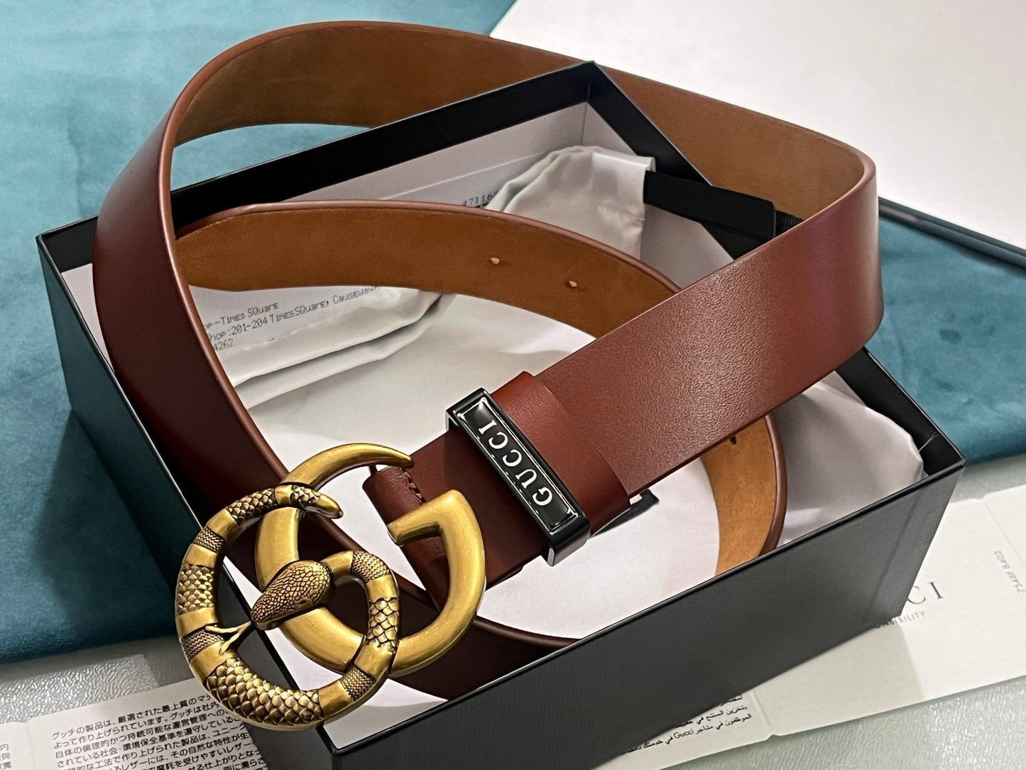 GUCCI Embellished coated-canvas and leather belt 'Brown'