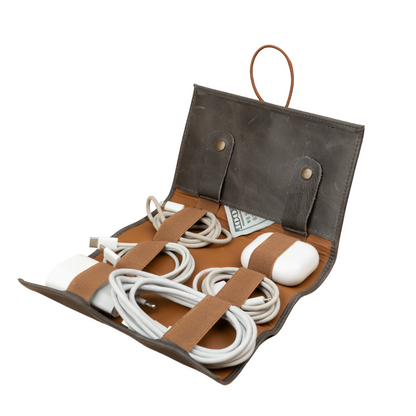 Leather Grey Travel Tech Organizer - Riverside